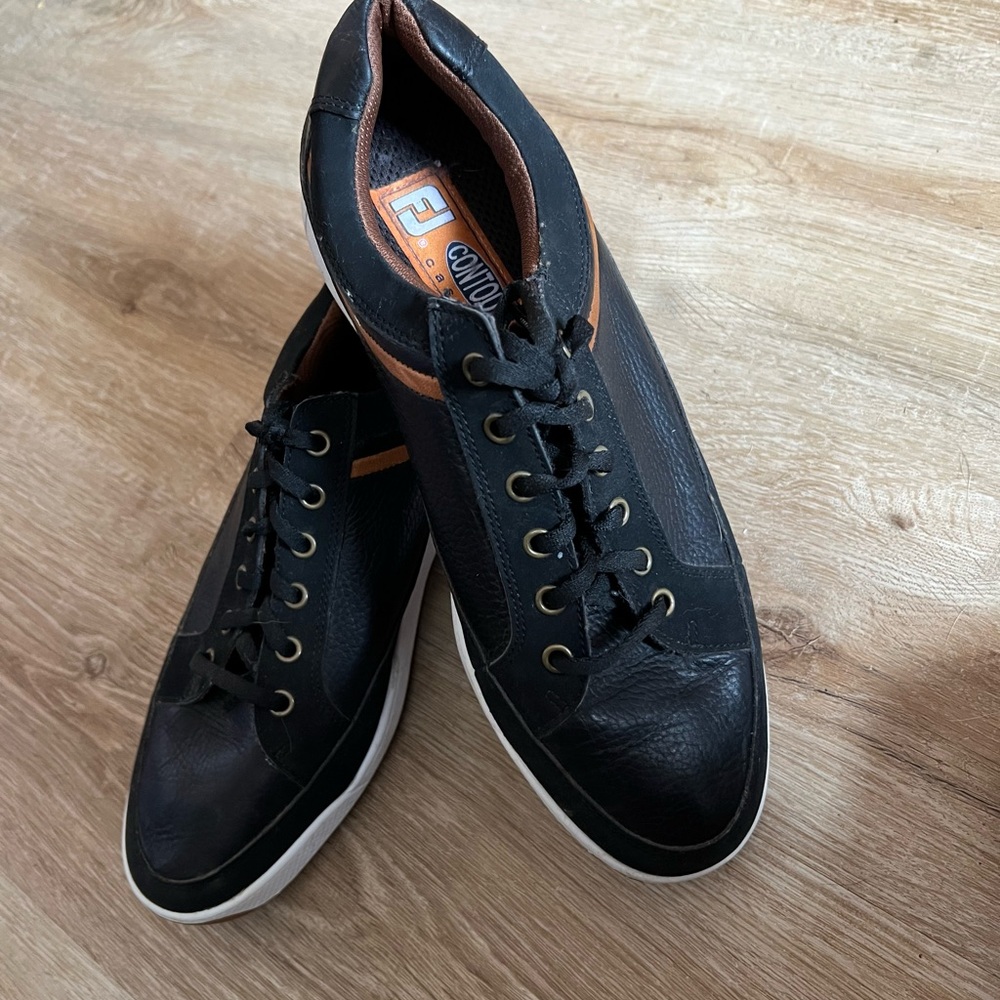 FootJoy Contour Casual FJ Black Leather Spikeless Golf Cleat Shoes Men Sz 10 1/2